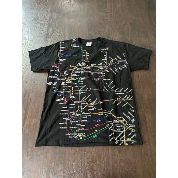 Vintage NYC Subway Line Shirt Tee Size XXL Black MTL Track Graphic Print 90s Y2K - Picture 1 of 2